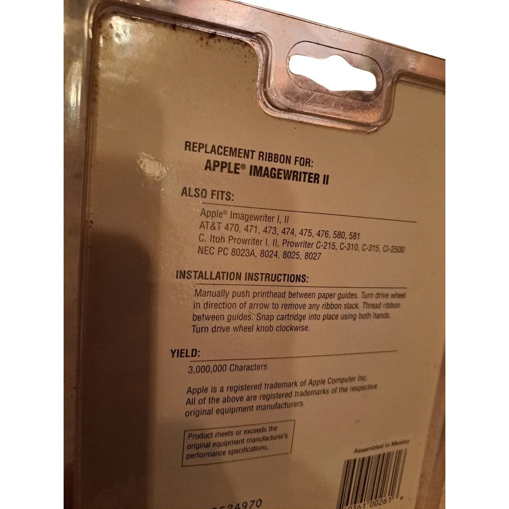 Xerox For Apple Imagewriter II Black Matrix Inked Nylon Replacement Ribbon